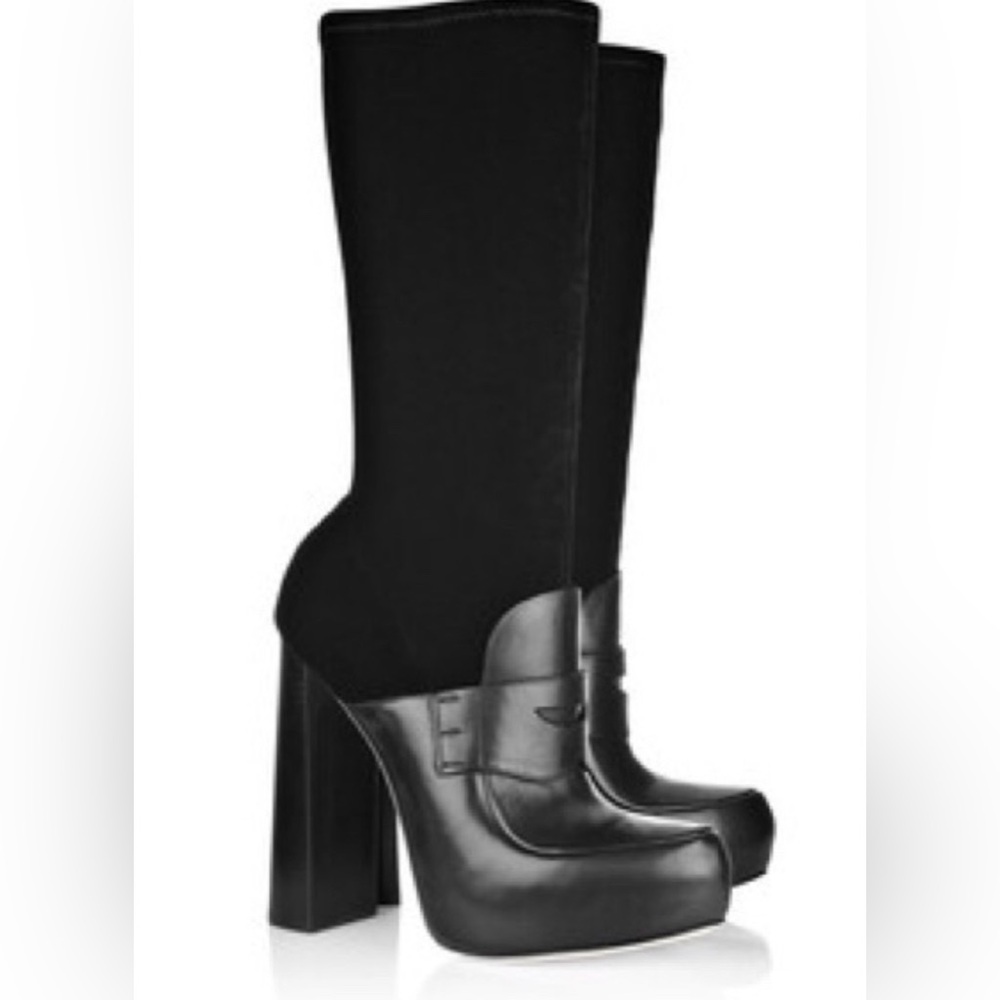 Alexander Wang Hannah Black Leather and Velvet Platform Knee-High Boots 8 38